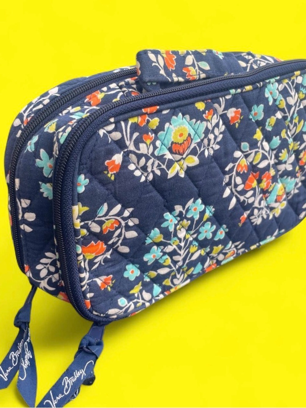 Vera Bradley Chandelier Floral Navy Double Zip Cosmetic Case